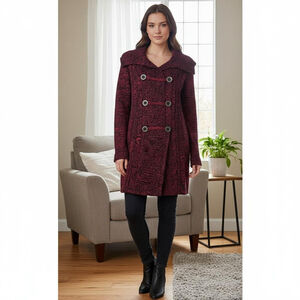 Women's Style & Co. Red Black Marled Cardigan Sweater M